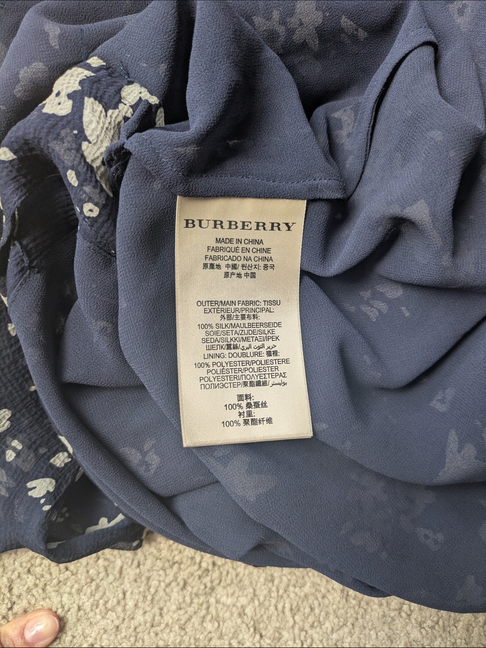 Burberry Brit Silk Navy Floral V-Neck Midi Dress Wedding Guest Brunch Summer - Picture 12 of 14